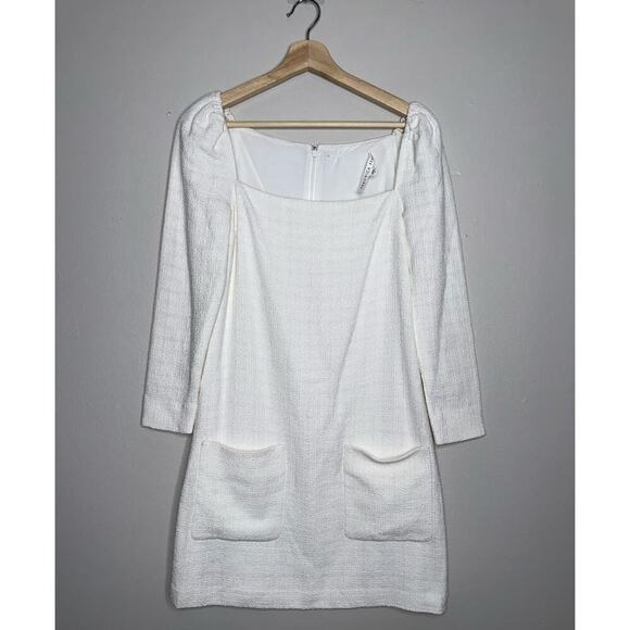 Veronica Beard Alona Tweed Mini Dress Ivory/White Size 2 Puff Sleeve Square Neck - Picture 2 of 8